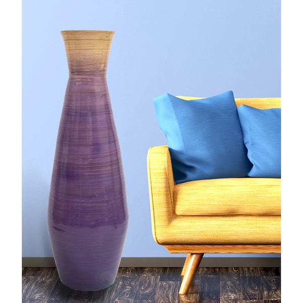 28 Classic Bamboo Floor Vase Handmade, For Dining, Living Room, Entryway, Glossy Purple